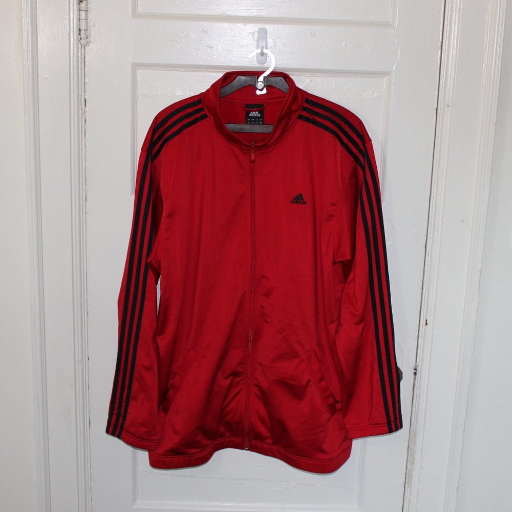 adidas Essentials 3 Stripe Tricot Jacket Red Black Men's Size Large